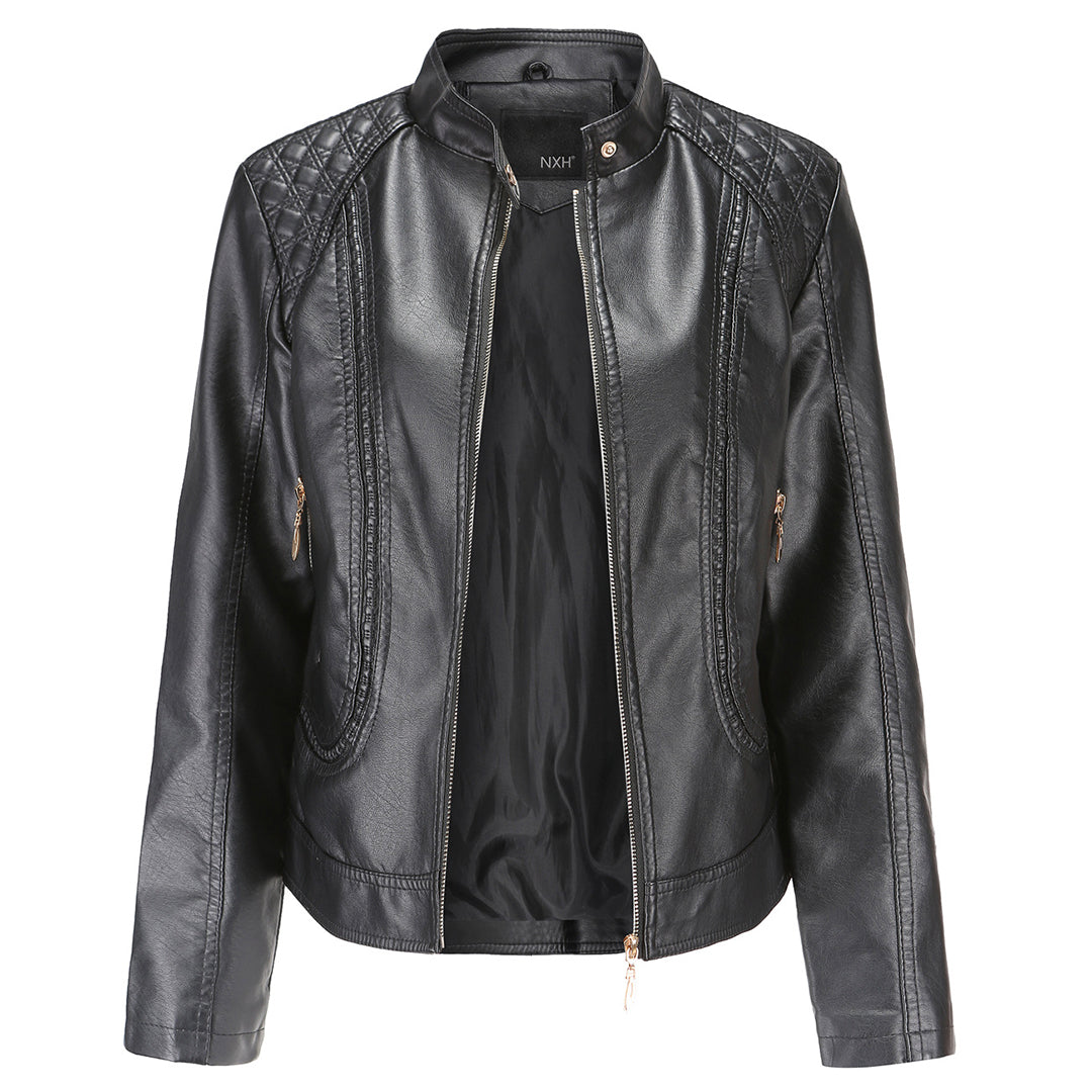 Elegant Women's Black Leather Jacket Leather Protection