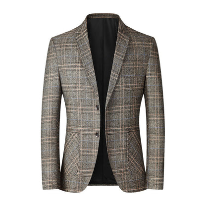 Men's Single-Breasted Plaid Suit Jacket