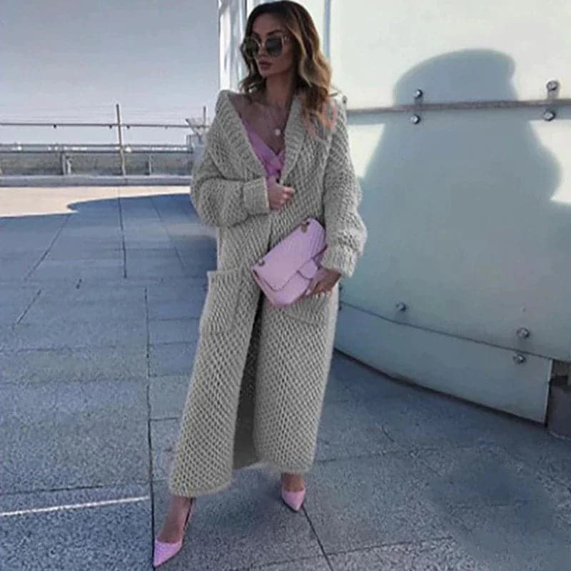Women's Long Knitted Cardigan with Pockets Elegant