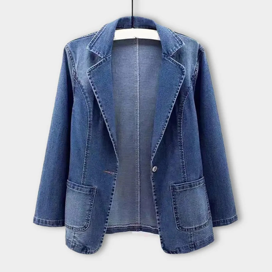 Blue Denim Casual Blazer with Pockets