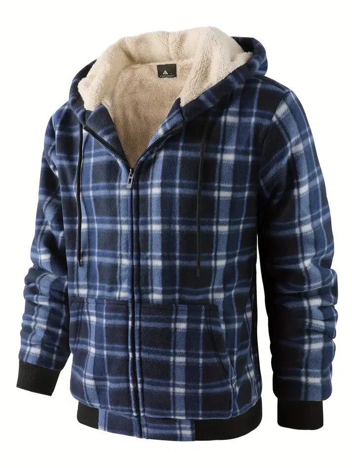 Herren Winterjacke Fleece Kapuze Warm Kariert - IdealeKleiden