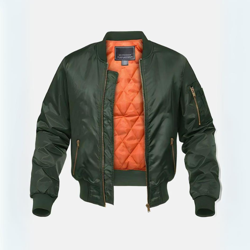 Men's warm lined bomber jacket with zip