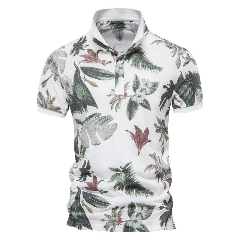 Men's Hawaiian Floral Polo Shirt Summer
