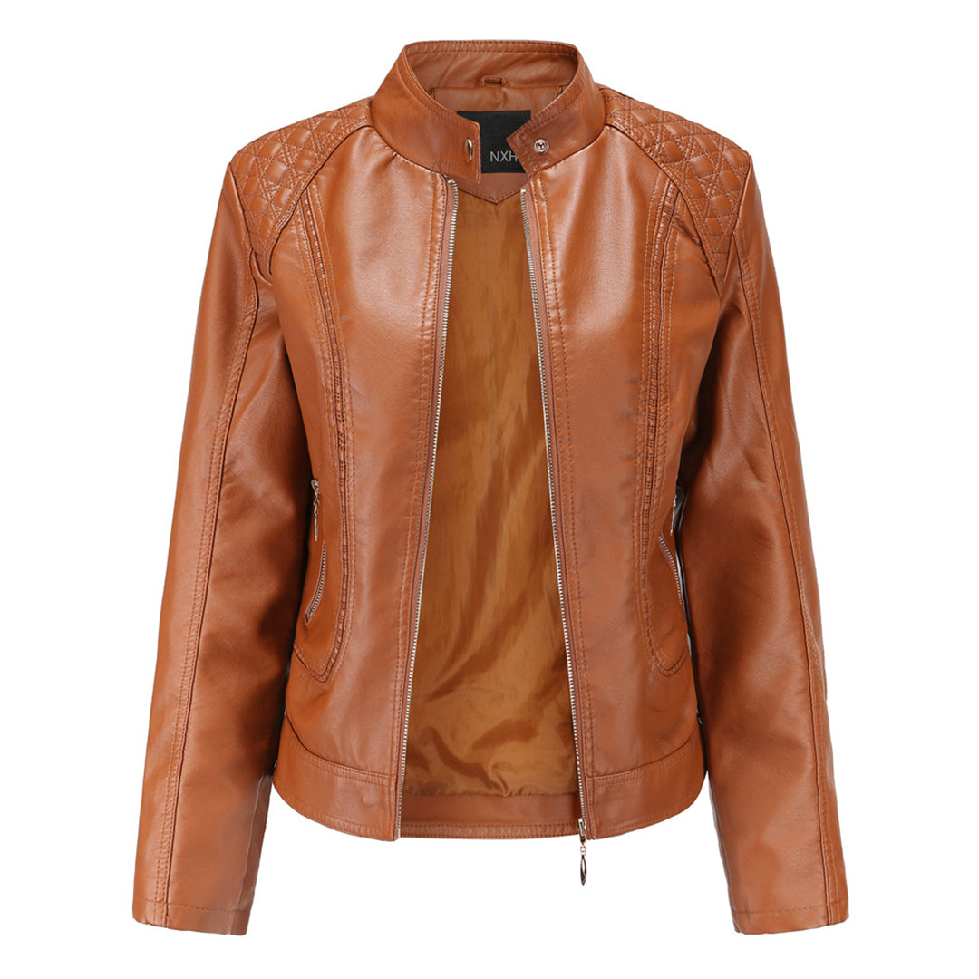 Elegant Women's Black Leather Jacket Leather Protection