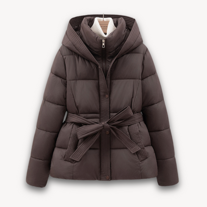 Women's Winter Puffer Jacket Hood Belt