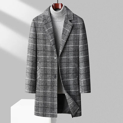 Stylish Wool Overcoat Check Pattern