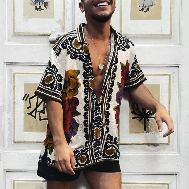 Men's Vintage Print Short Sleeve Summer Shirt