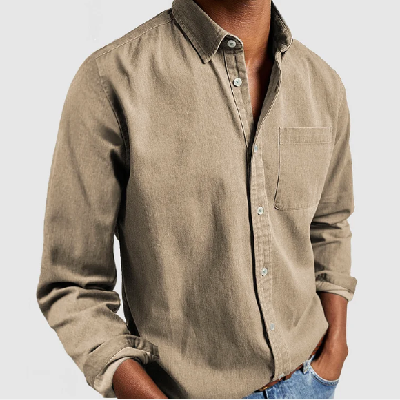 Men's Long Sleeve Casual Blue Denim Shirt