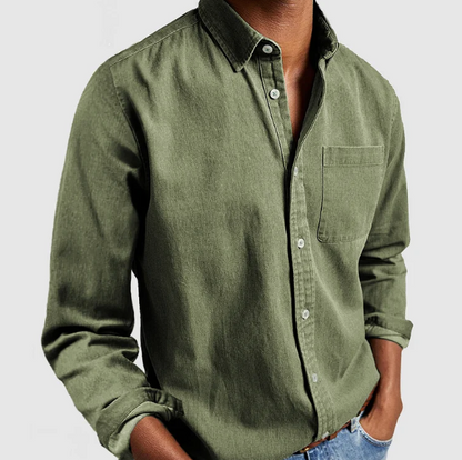 Men's Long Sleeve Casual Blue Denim Shirt