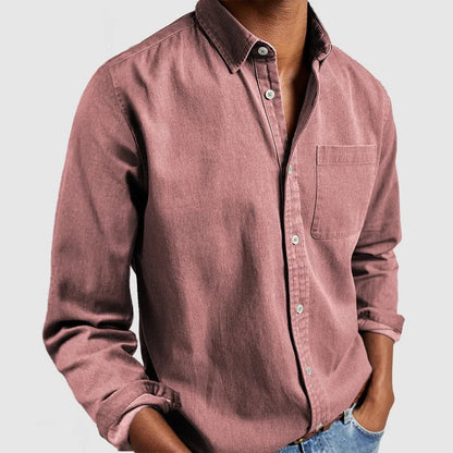 Men's Long Sleeve Casual Blue Denim Shirt