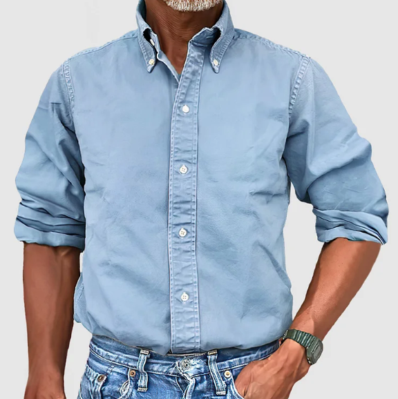 Men's Denim Shirt Casual Long Sleeve Blue