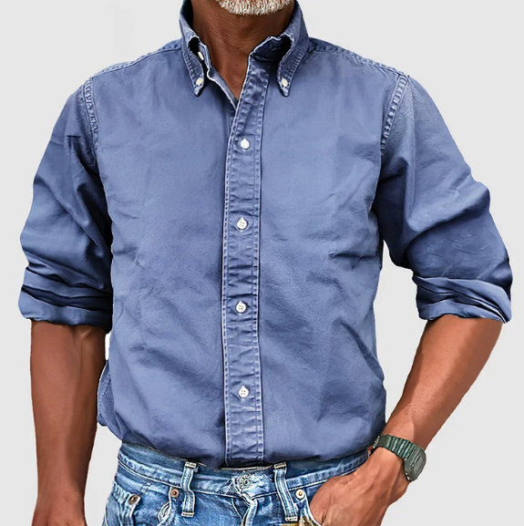 Men's Long-Sleeve Denim Shirt with Collar Modern