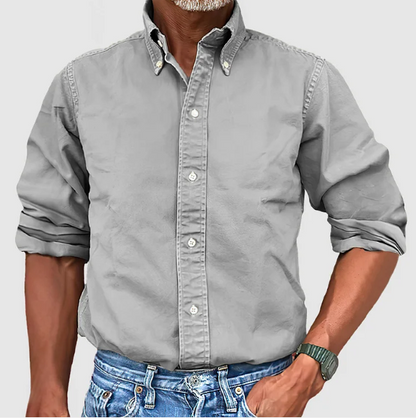 Men's Long-Sleeve Denim Shirt with Collar Modern