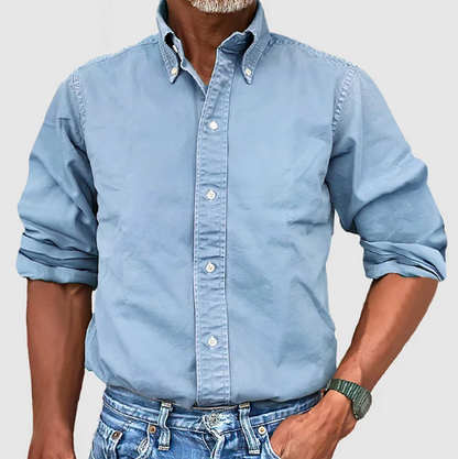 Men's Long-Sleeve Denim Shirt with Collar Modern