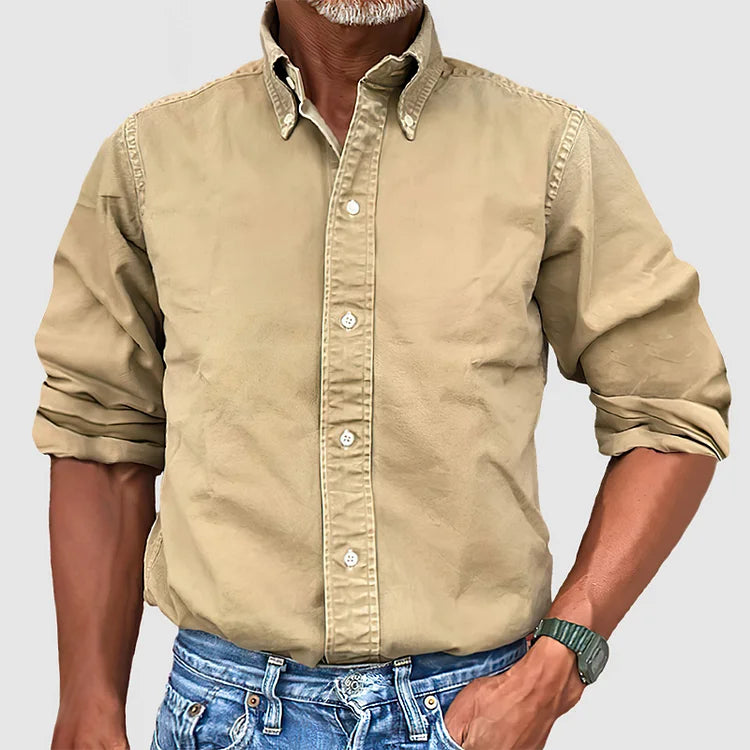 Men's Long-Sleeve Denim Shirt with Collar Modern