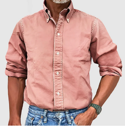 Men's Long-Sleeve Denim Shirt with Collar Modern