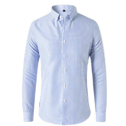Men's Striped Long-Sleeve Collared Shirt