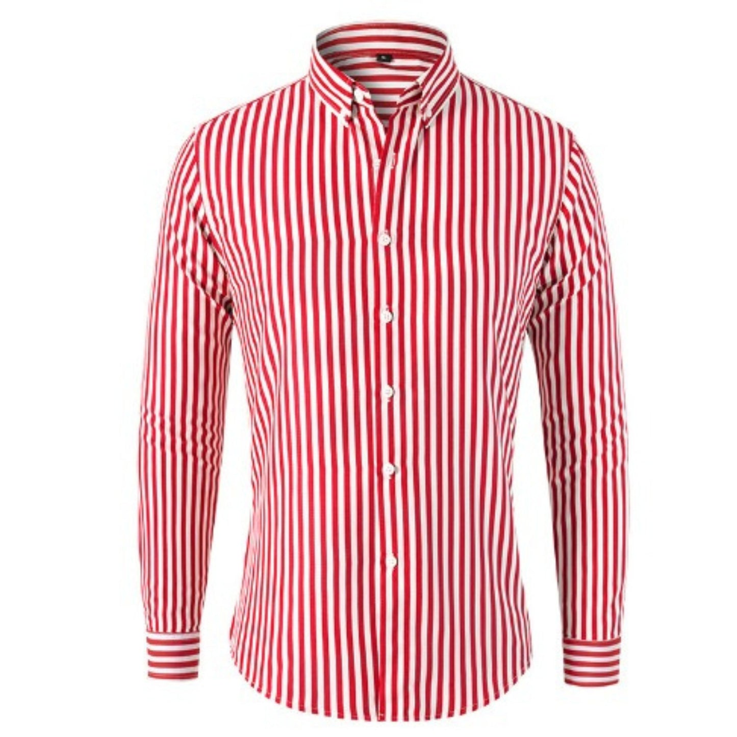 Men's Striped Long-Sleeve Collared Shirt