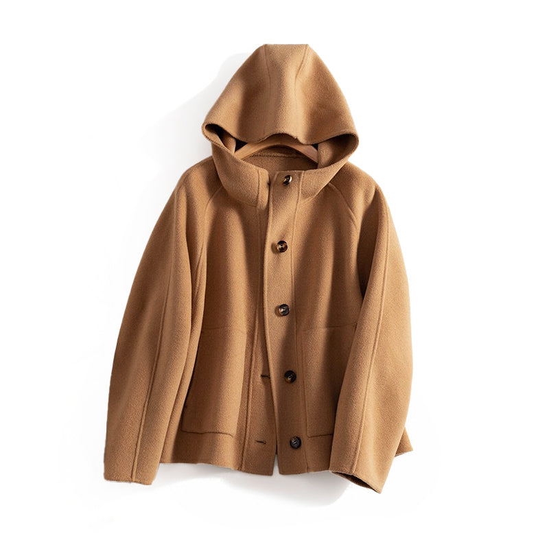 Short Wool Coat Women Hooded Fashionable