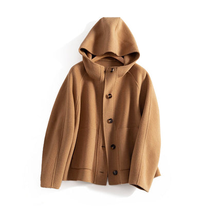 Short Wool Coat Women Hooded Fashionable