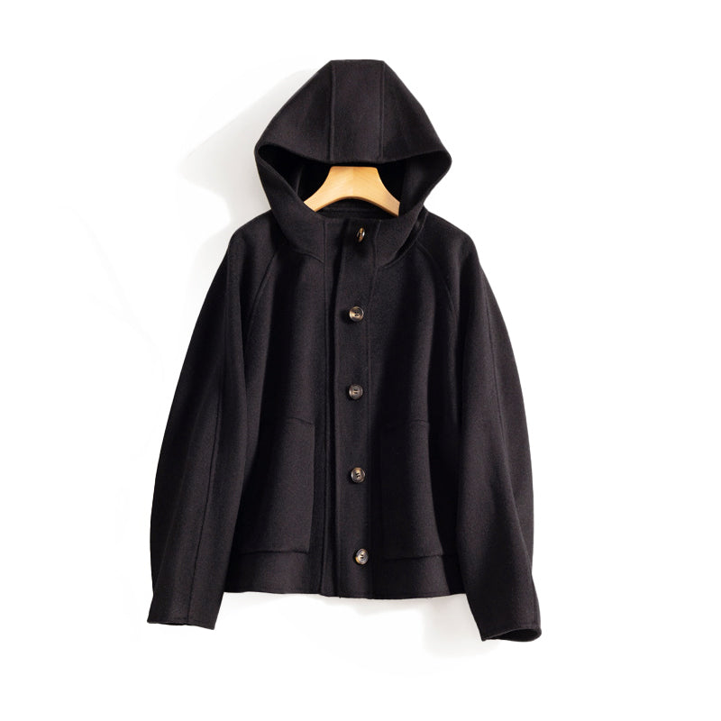Short Wool Coat Women Hooded Fashionable