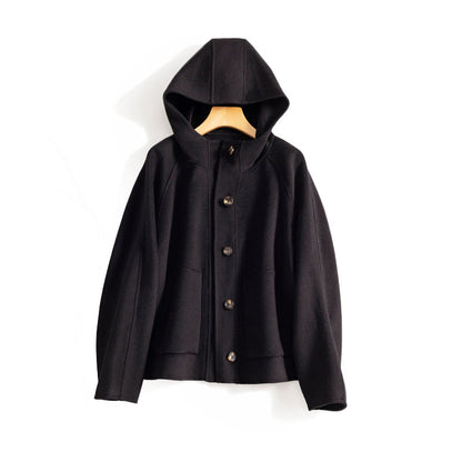 Short Wool Coat Women Hooded Fashionable