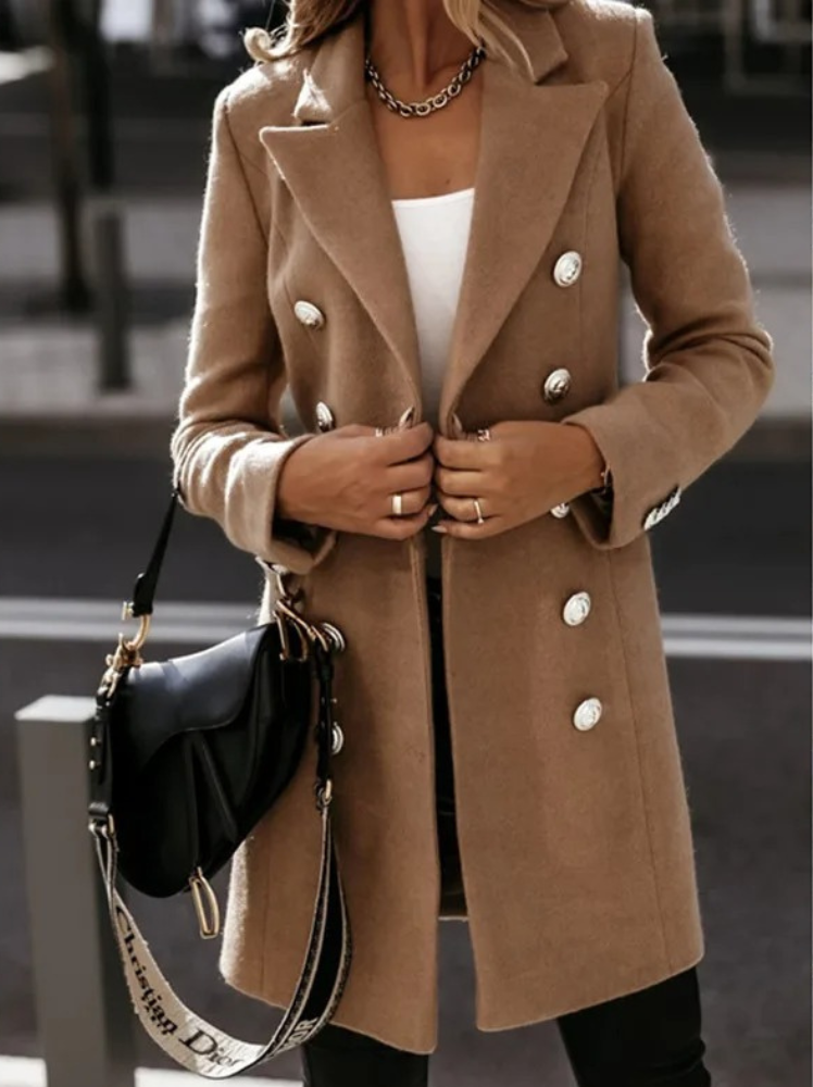 Elegant Double-Breasted Mid-Length Blazer Luxury Quality