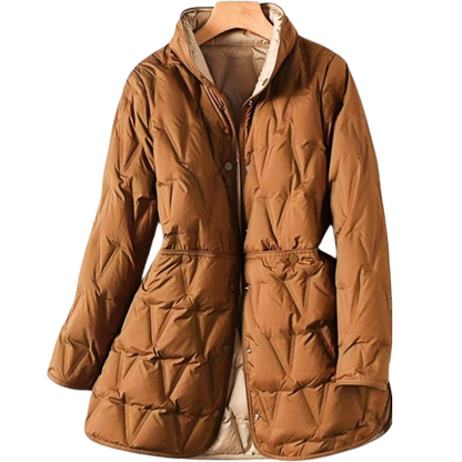 Soft Down Jacket Mid-Length Lightweight Reversible White