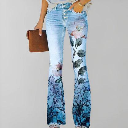 Straight Jeans Floral Print Women