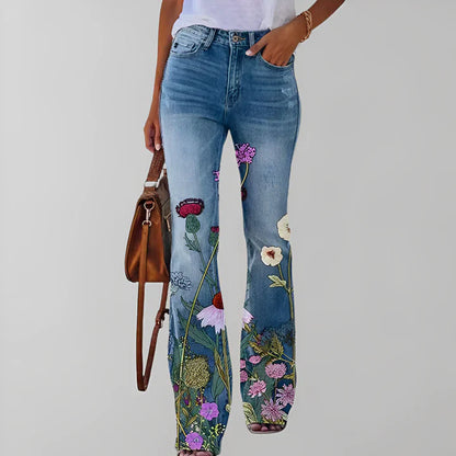 Straight Jeans Floral Print Women