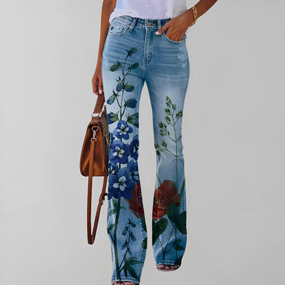 Straight Jeans Floral Print Women