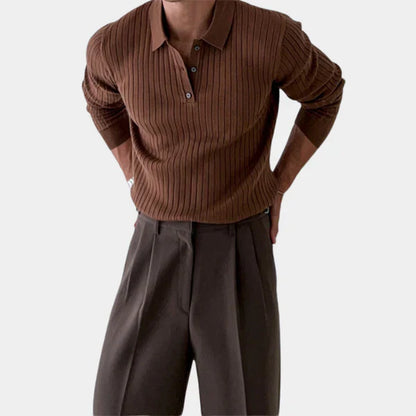 Herren Sweater Slim Fit mit Rippenmuster und Klassischem Kragen