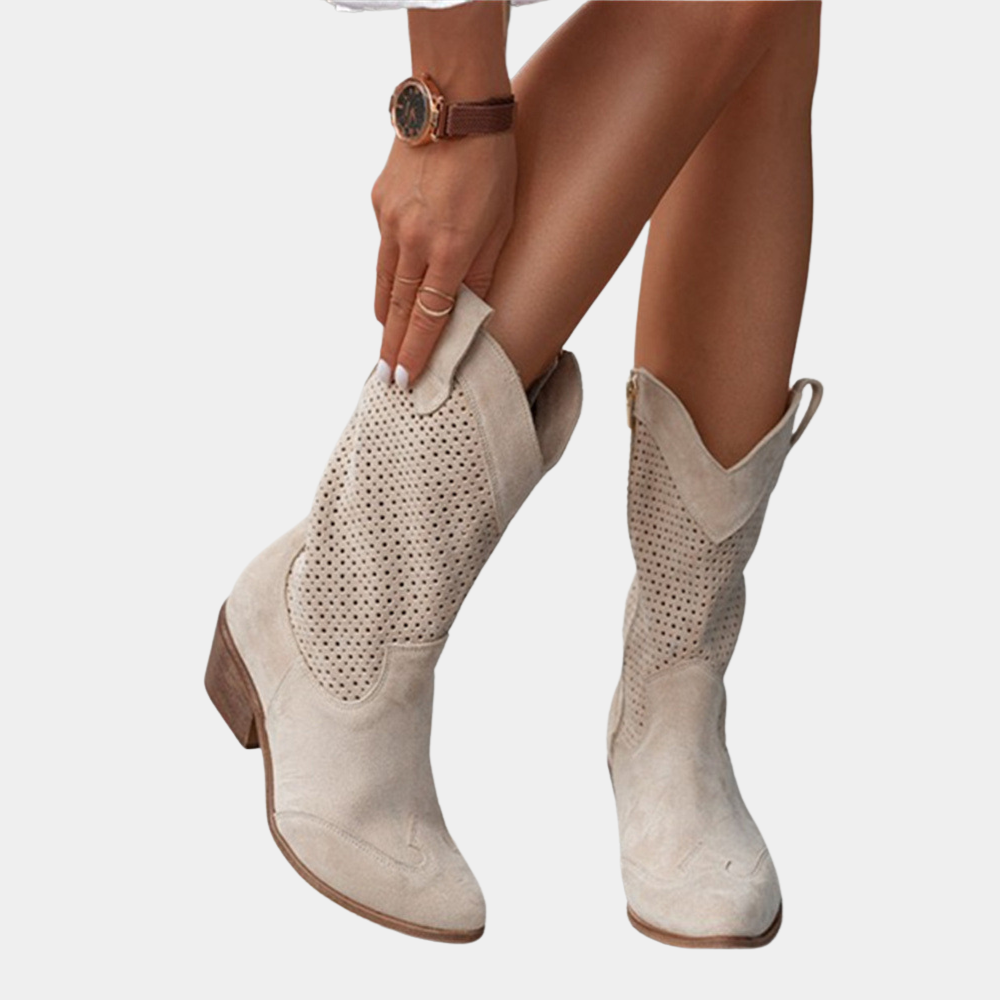 Western Boots Leather Brown Perforated