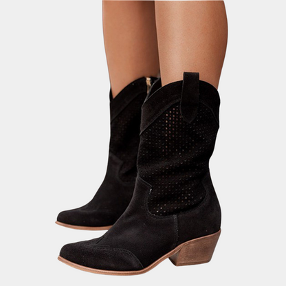 Western Boots Leather Brown Perforated
