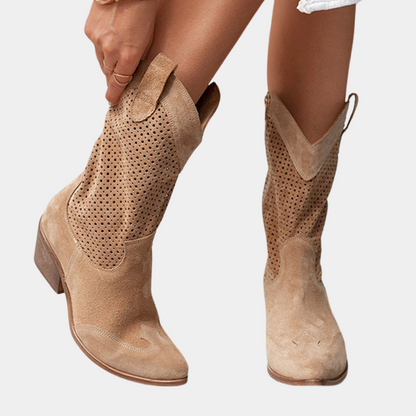 Western Boots Leather Brown Perforated