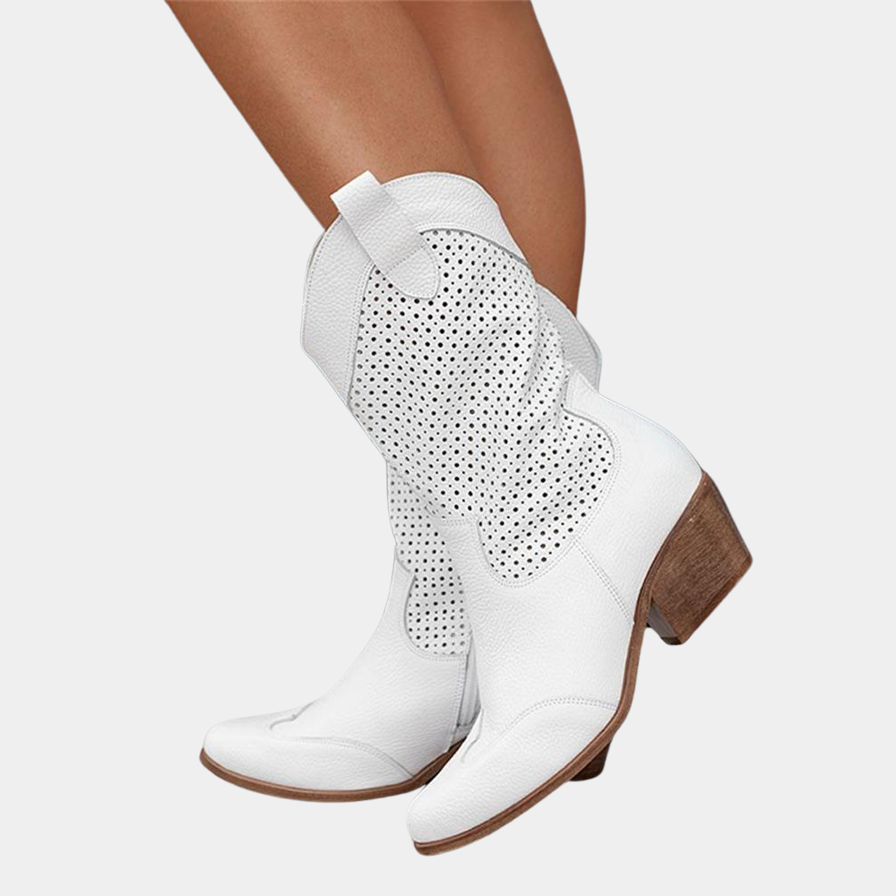 Western Boots Leather Brown Perforated