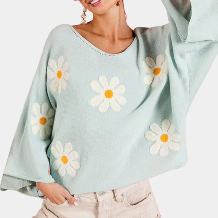 Floral Sweater for Women Elegant Embroidery