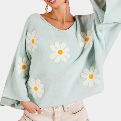 Floral Sweater for Women Elegant Embroidery