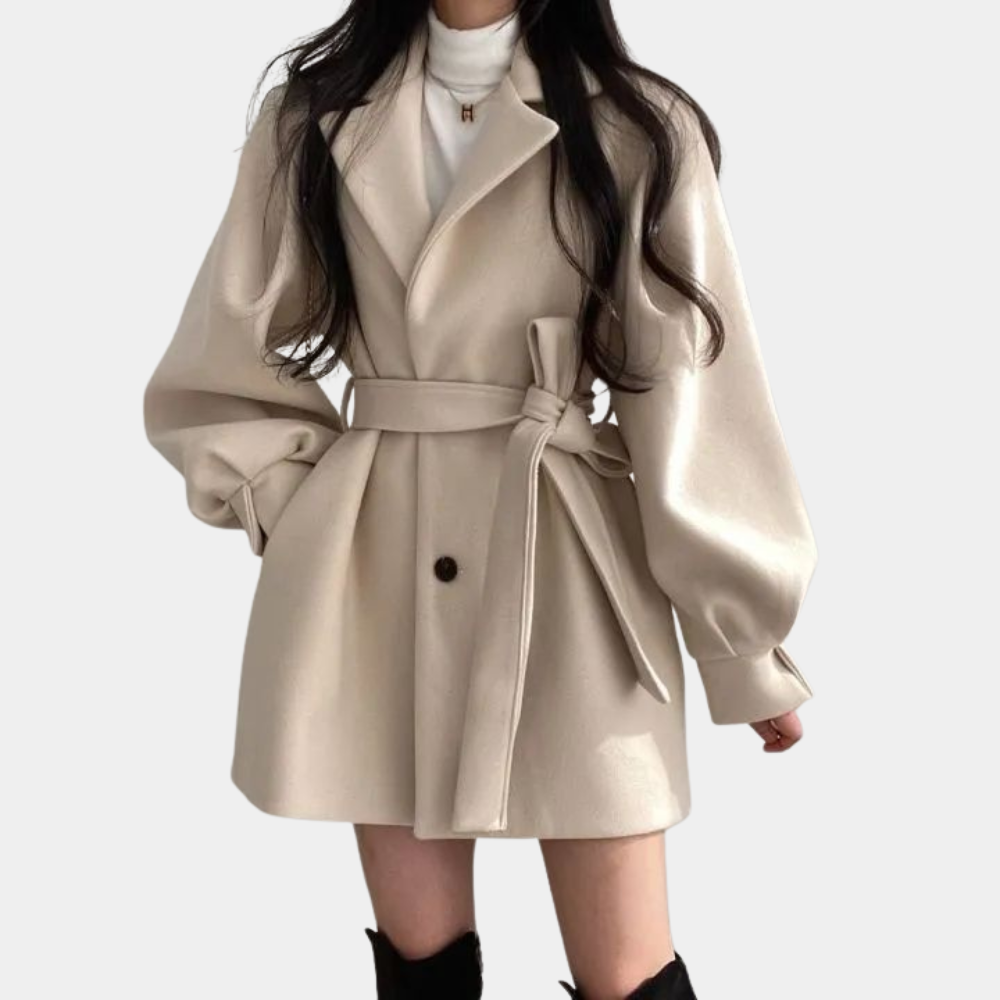 Women's Winter Coat Puffy Sleeves Belt Elegant