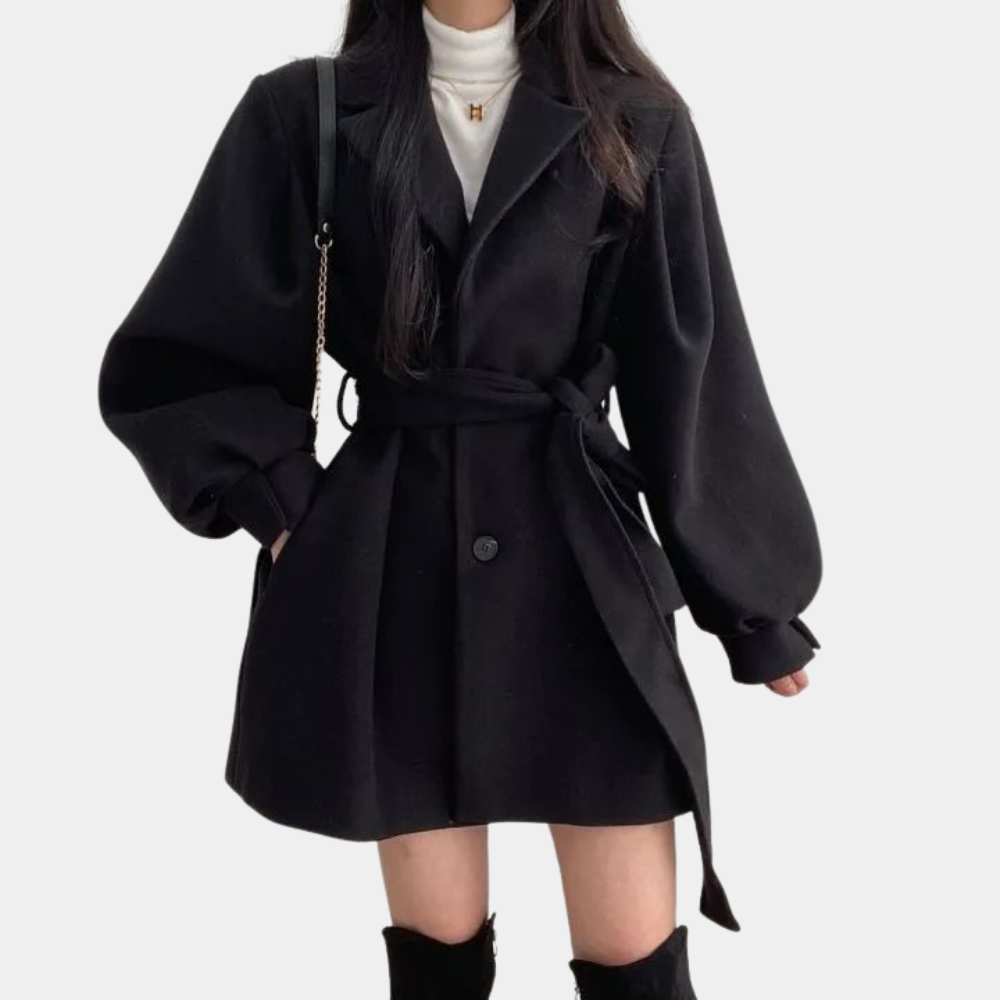 Women's Winter Coat Puffy Sleeves Belt Elegant