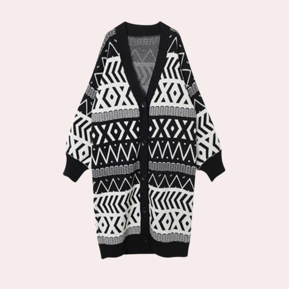 Stylish Autumn Coat Geometric Design Women