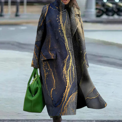 Oversized Women's Long Wool Coat Abstract Buttons