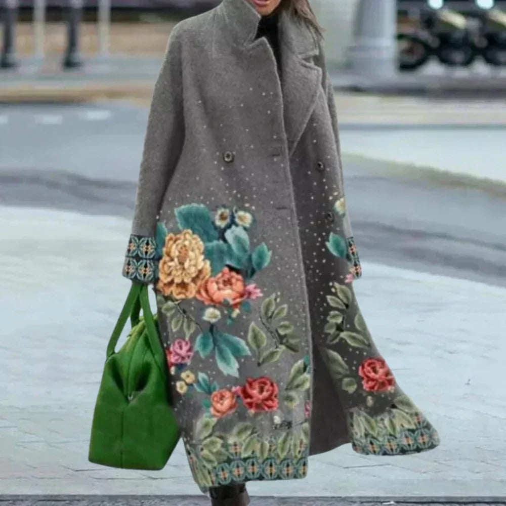 Large Wool Coat Plus Size Abstract Pattern