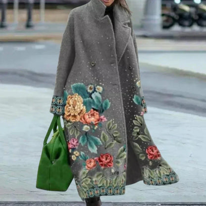 Oversized Women's Long Wool Coat Abstract Buttons