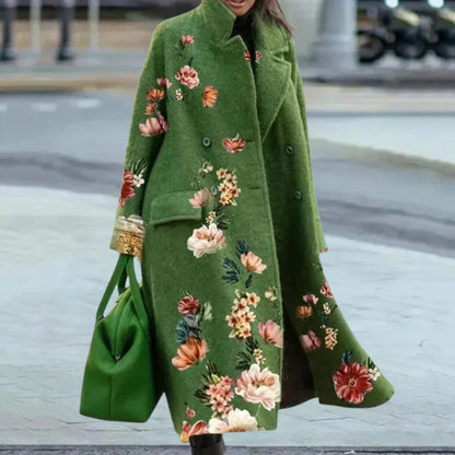 Oversized Women's Long Wool Coat Abstract Buttons