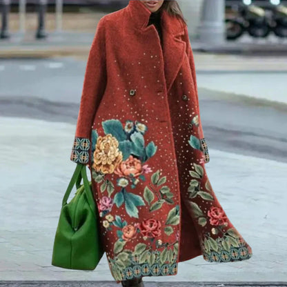Oversized Women's Long Wool Coat Abstract Buttons