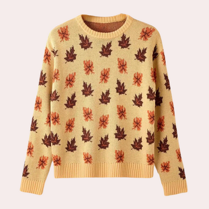 Knitted Jumper Leaf Pattern Crew Neck Long Sleeve