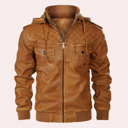 Men's Elegant Leather Jacket Modern Hooded Style
