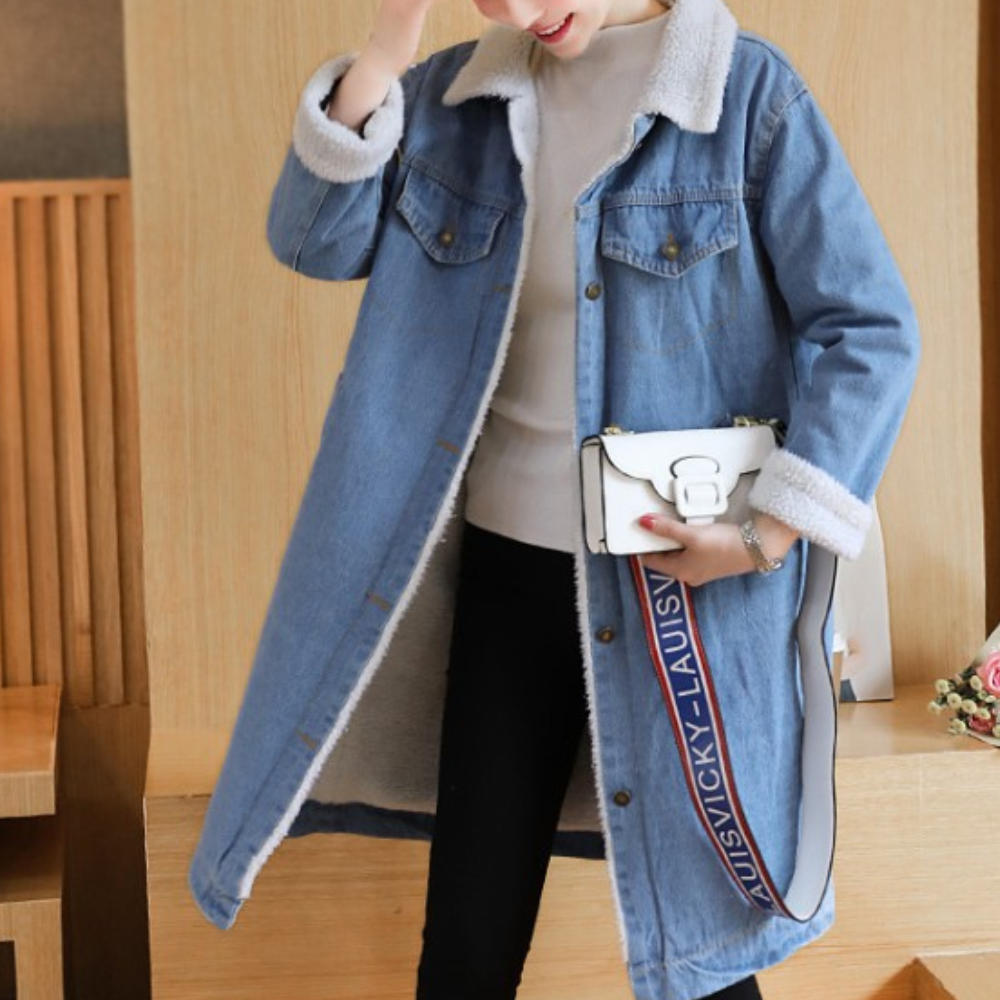 Stylish Women's Denim Winter Coat Elegant