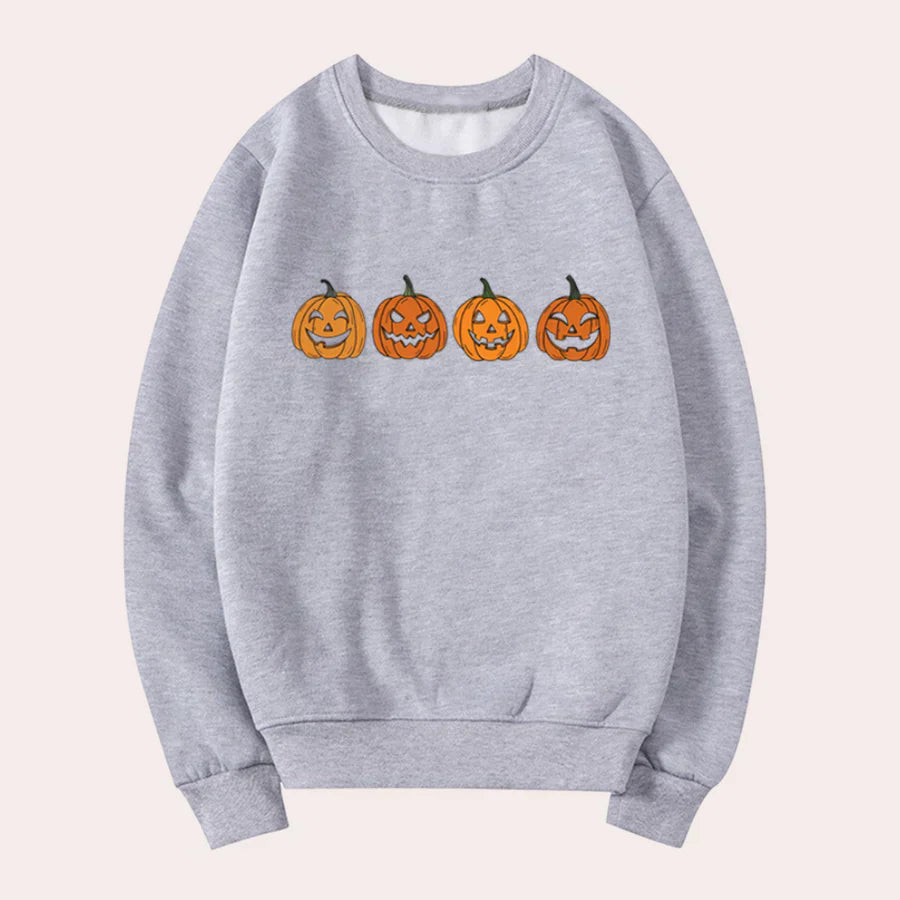 Halloween Sweatshirt for Women Pumpkin Design Crew Neck